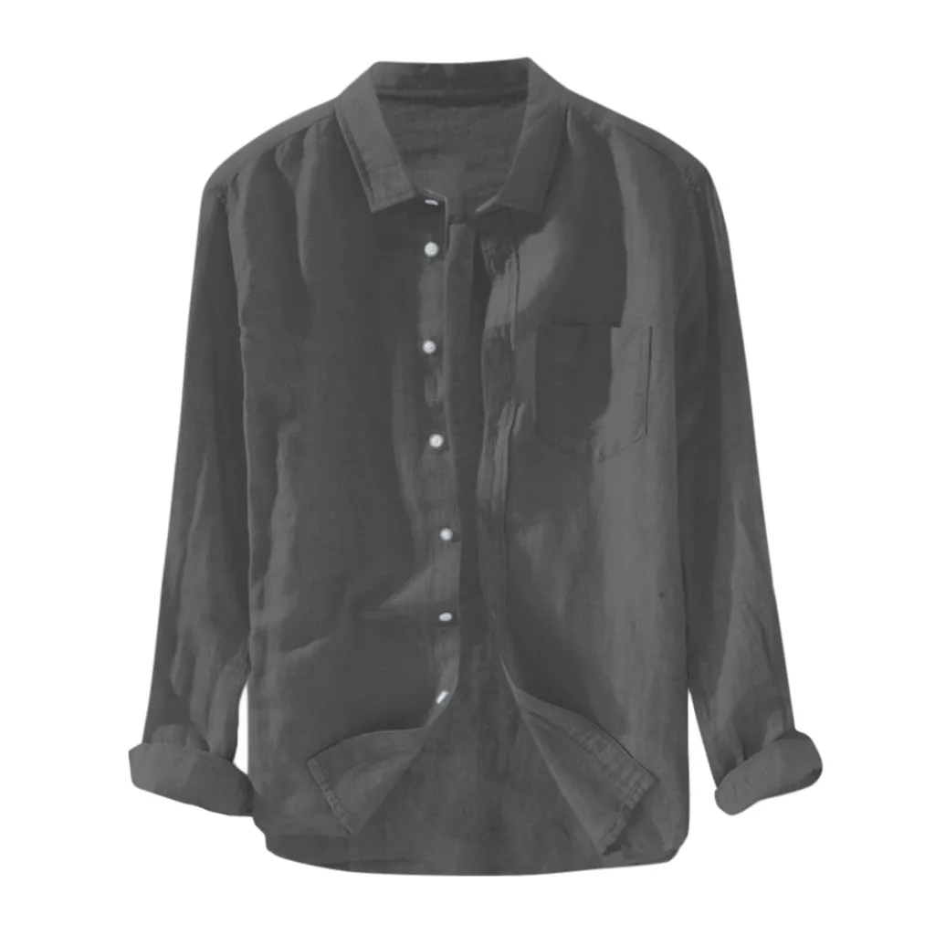 Camisa de outono streetwear masculina camisa de linho t-shirt de linho de algodão sólido manga longa camisas de botão