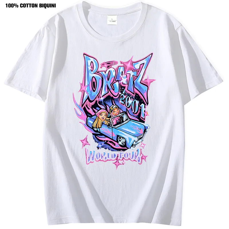 Camiseta Bratz Feminina Camiseta Oversized Aesthetic Harajuku Y2k Tops Masculino Streetwear Preto Casual 100% Algodão Camiseta Manga Curta 220614