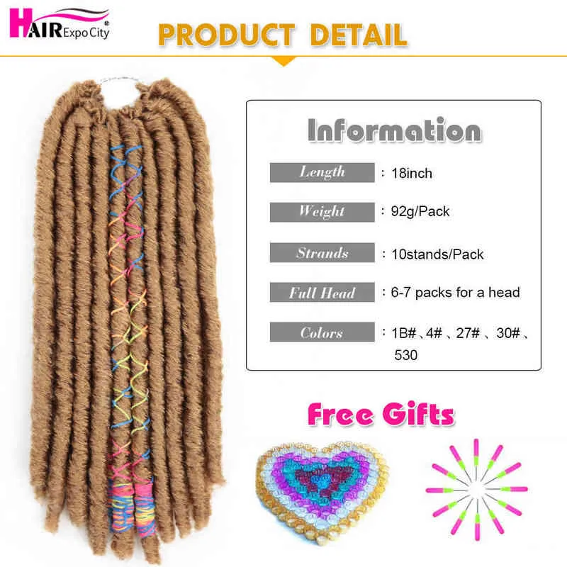 18" Soft Dreadlocks Crochet Braids Hair Goddess Faux Locs With Color Line Synthetic Braiding Extensions Expo City 220610