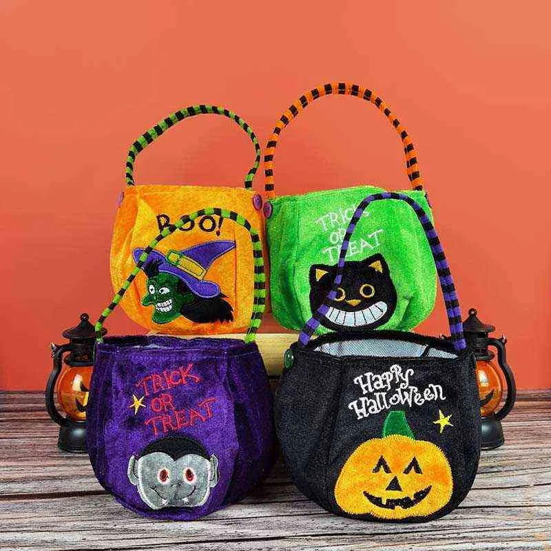 Halloween Loot Party Kids Pumpkin Trick eller behandla tygväskor Candy Bag Halloween Candy Story Hucket Portable Presentkorg T220812