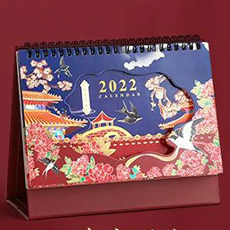 Calendrier de bureau chinois Page intérieure épaissie Ornements de bureau Illustration Plan mensuel Style classique Personnalisable 220711