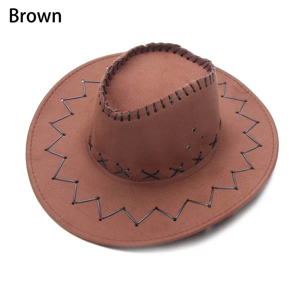 Fashion Vintage Cowboy Hat Western Style Suede Wide Brim Jazz Hat Felt Fedora Hats Fancy Dress Accessory for Men Women