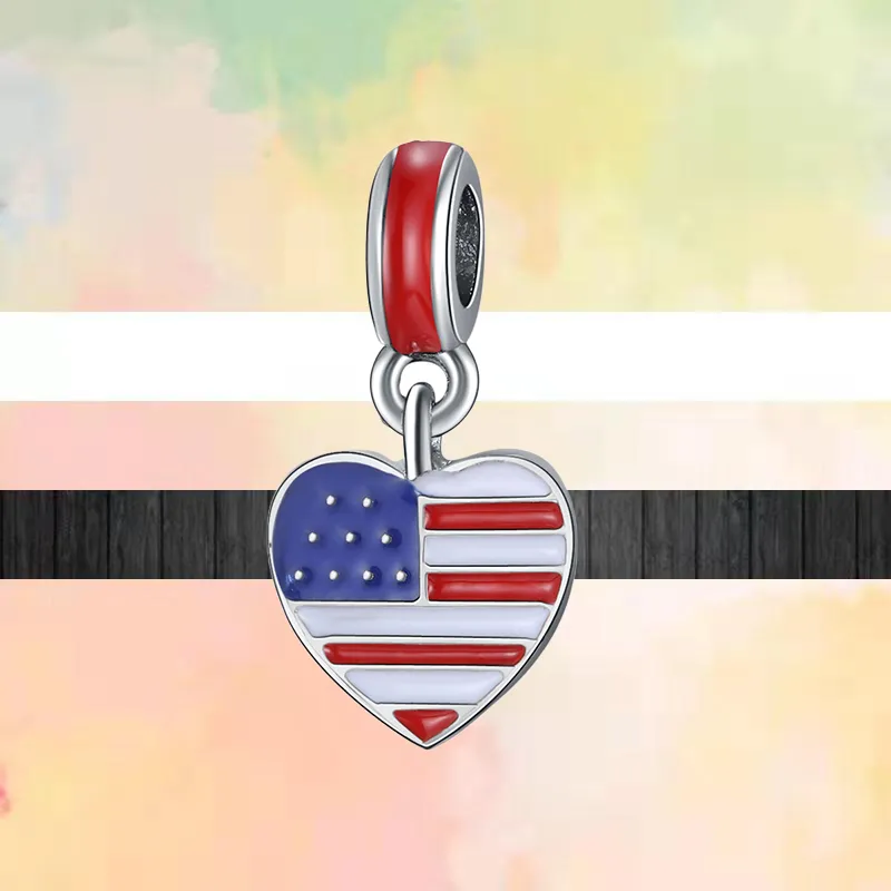 925 Sterling Silver Dangle Charm Fashion USA Spain Canada Russia Italy National Flag Classic Pendant Beads Bead Fit Pandora Charms Bracelet DIY Jewelry Accessories