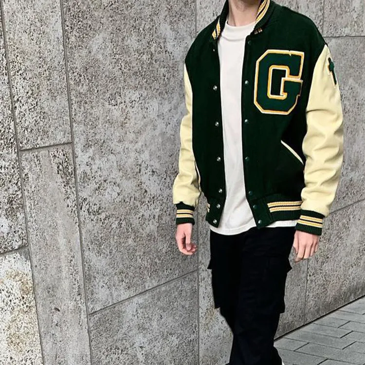 Hip Hop Varsity Jacket Mens Furry Letters Broderi Färg Block College Jackor Kvinnor Harajuku Fashion Baseball Coats ins 220406