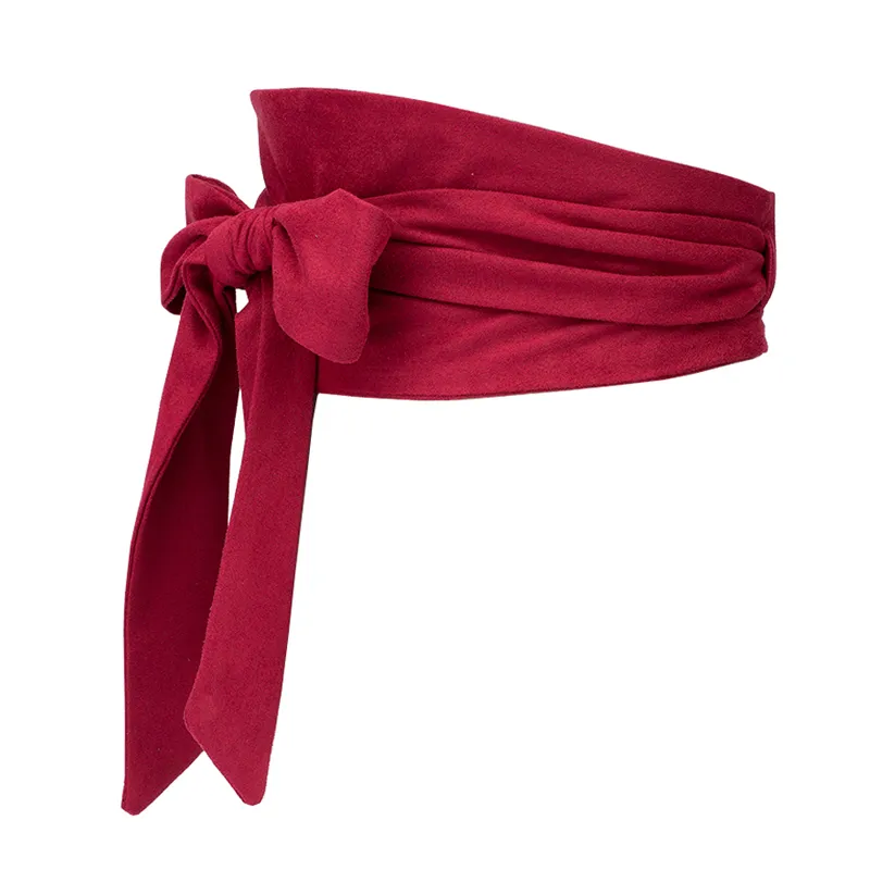 Aecibzo Suede Waist Belts Wide Corset Cinch Dress Cummerbunds Bowknot Self Tie Wrap Around Obi Band 220407