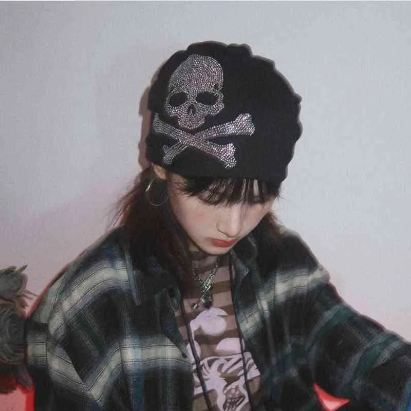 Gorro/caveira tampas de bola chaps harajuku punk gótico preto branco cinzento gorro h t220823