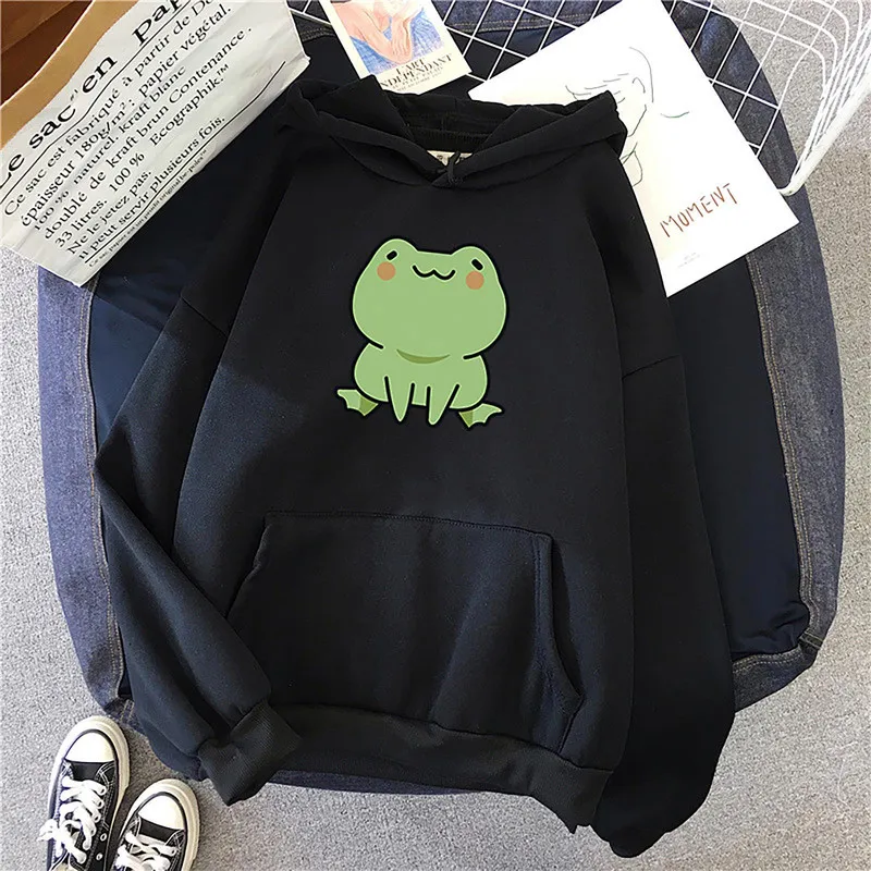 Frog Hoodie Vintage Harajuku Womens Winter Hoodies Kawaii Cute Casual Streetwear Aesthetic Oversize Top Woman Loose Sweatshirts 220722