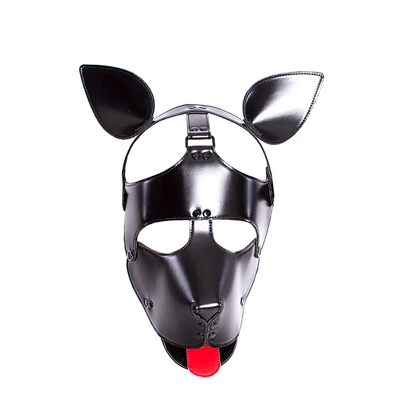 Adulte chiot jouer à des jeux en cuir chien esclave capuche fétiche Gay Bondage masque hottes avec oreille sexy jouets pour hommes boutique érotique