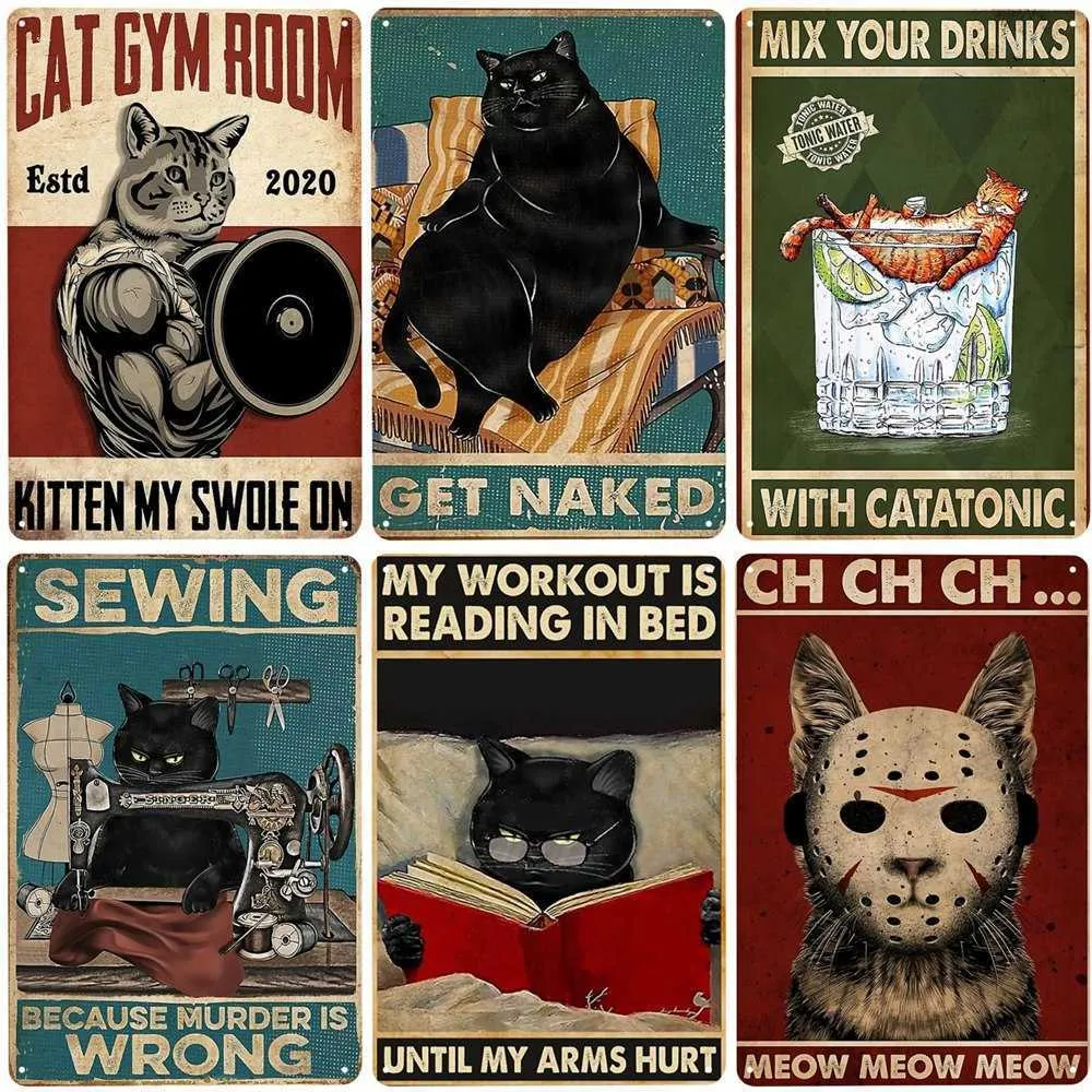 Sewing Because Murder is Wrong Vintage Tin Signs Cat and Wine Metal Sign Funny Cat Signs for Home Garden Decor Cat Lovers Gift8572202