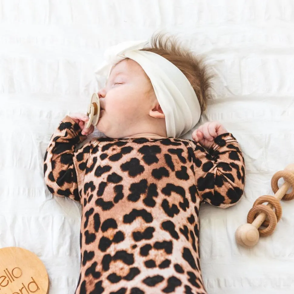 Newborn Baby Home Outfit Knotted Gown Florals Leopard Printed Fishtail Sleeping Bag Hat Set