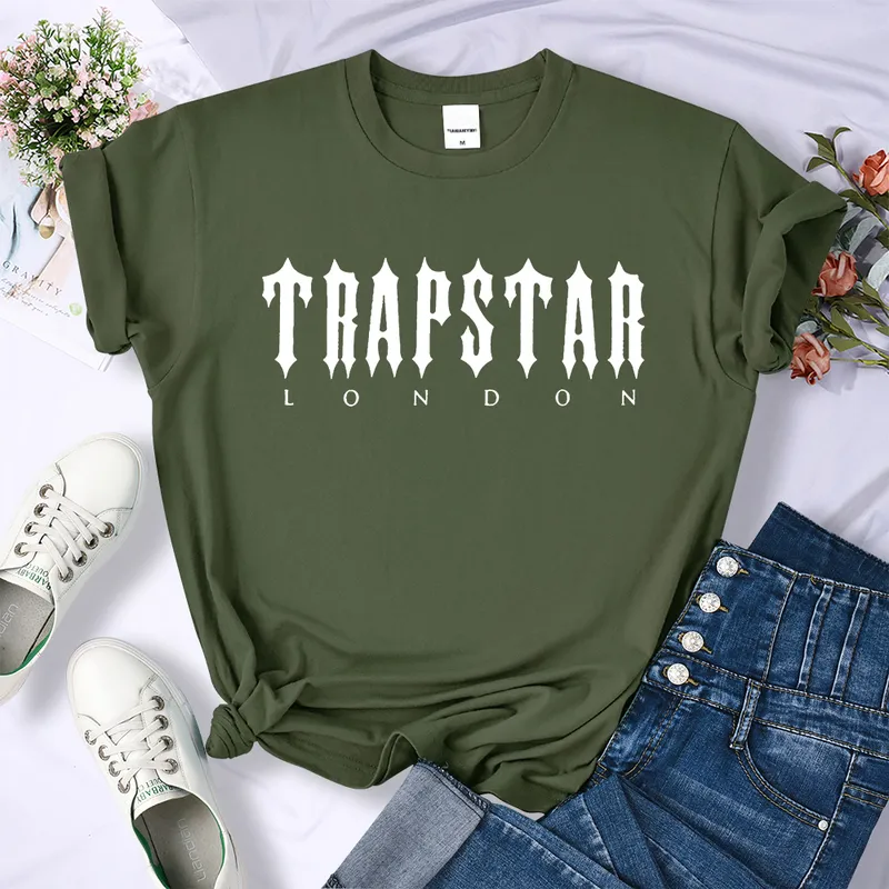 Письмовая буква Trapstar Женщины футболки дышащие удобные с коротким рукавом модная одежда футболка мягкая хип -хоп уличная одежда 220707