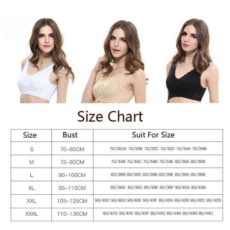 Soutiens-gorge à fermeture avant pour femmes, plus la taille de soutien-gorge 4XL Push Up Bralette sans couture Sexy Soutien-gorge en dentelle Soutien-gorge sans fil Antichoc Sport Vest L220726