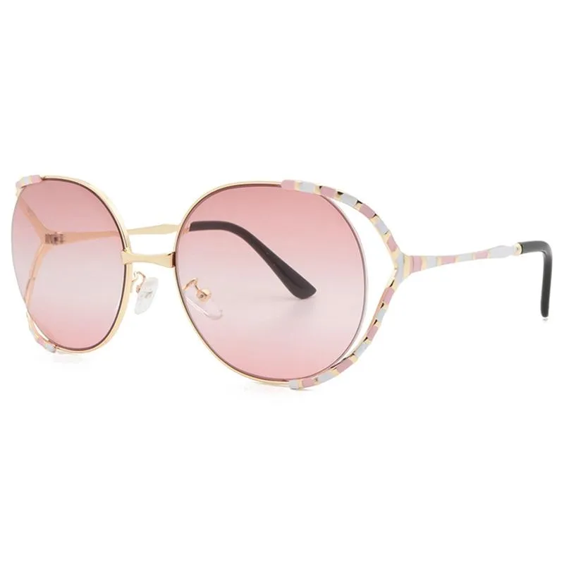 선글라스 패션 브랜드 Desinger 페인트 금속 프레임 대형 둥근 UV 보호 구배 음영 여성 세련된 펑키 안경 안구 191q