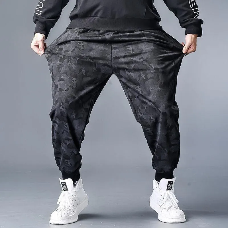 10xl Calças casuais pretas de grandes dimensões homens respiráveis ​​calças de moletom elástica da cintura de corredor de calças largas de petiscos de gorjeta de rua 220621