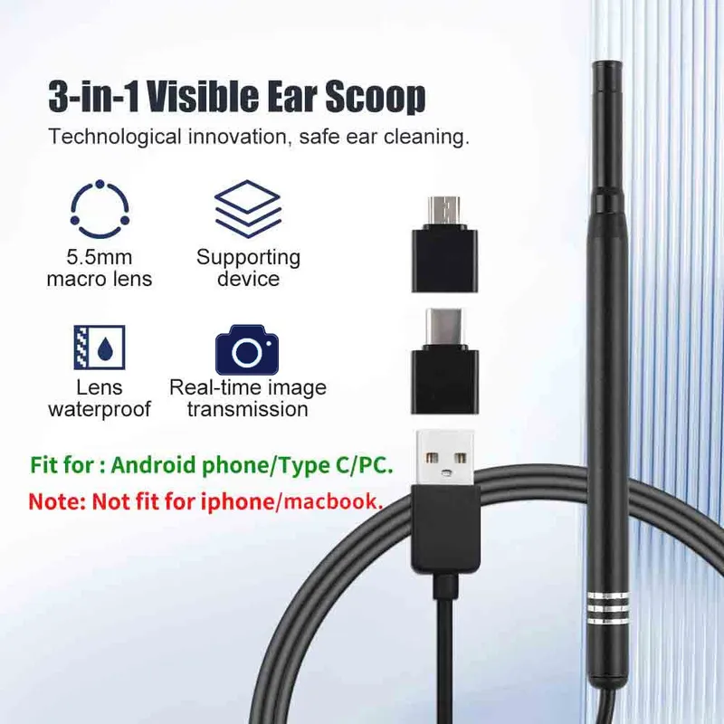 Smart Visual Ear Cleaner Stick Endoskopplock Kamera Otoskop Wax Remover Picker Wax Removal Tool 220712