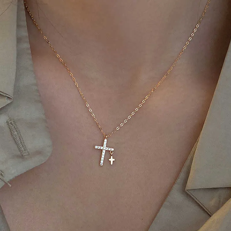 Cross New Fashion Blue Choker Ketting Voor Vrouwen Meisjes Goud Kleur Clavicle Chain Hanger Sieraden Kraag Geschenken