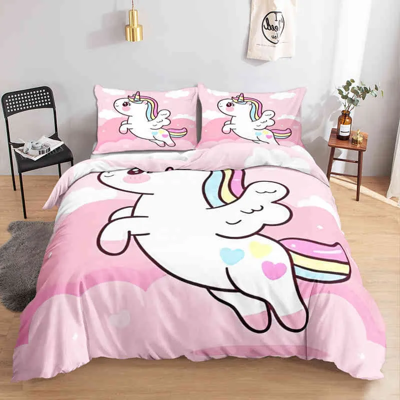 Kawaii Unicorn Красочно светящиеся детские постельные принадлежности для девочек розовый роскошный одеял обложка короля королева близнецы
