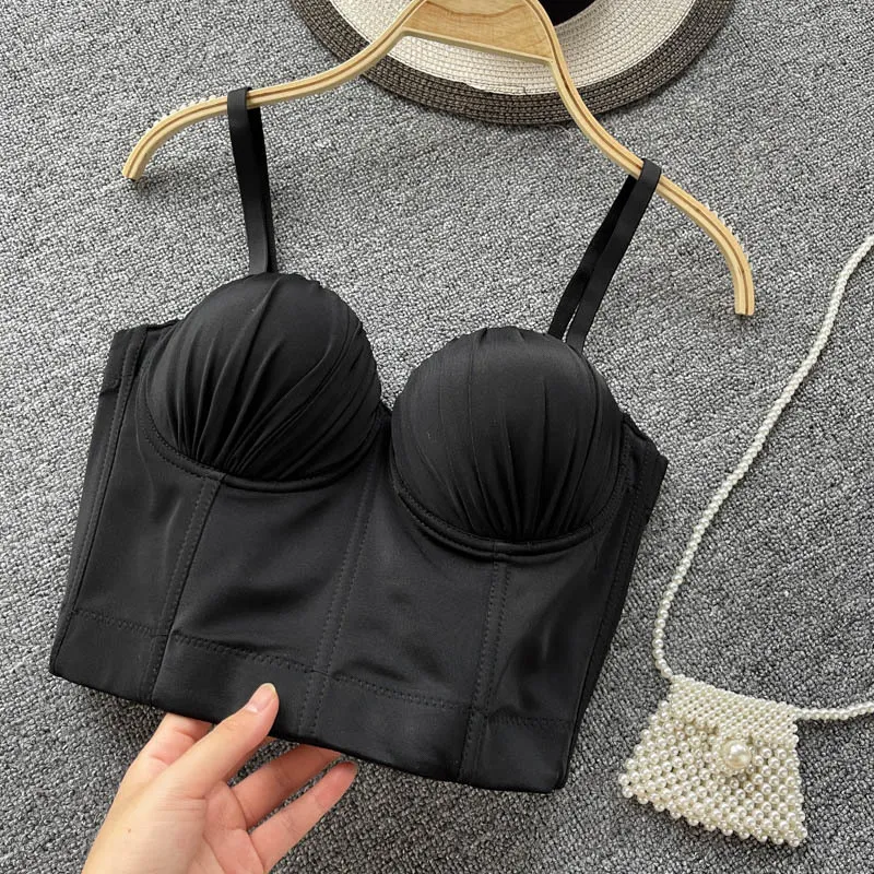 Spring Summer Product Female Solid Color Knit Pleated Bras Camisole Girls Stretch Cropped Tank Tops Y1148 220514