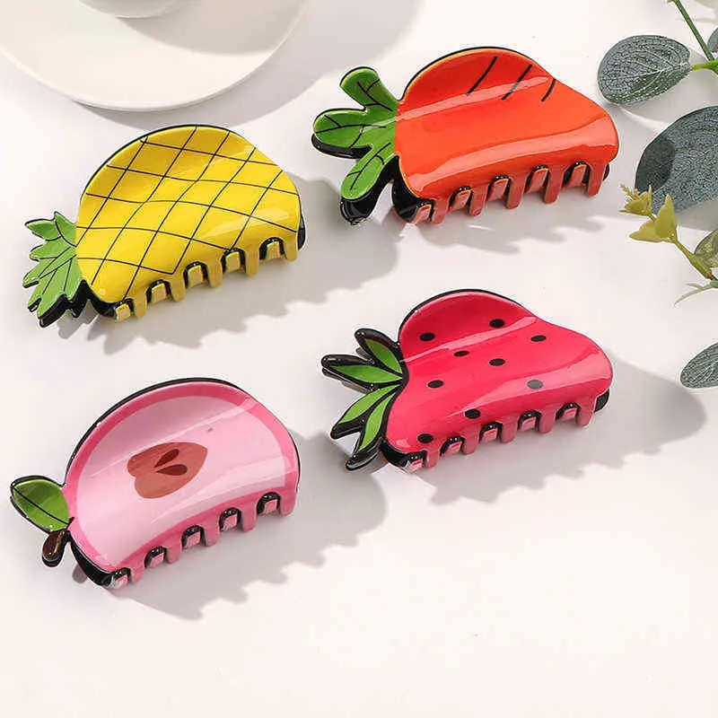 Korea Acryl Obst Gemüse Erdbeere Wassermelone Avocado Haarspangen Krallen Hai Clip Haar Grab Kopfschmuck für Frauen Mädchen T2204825678