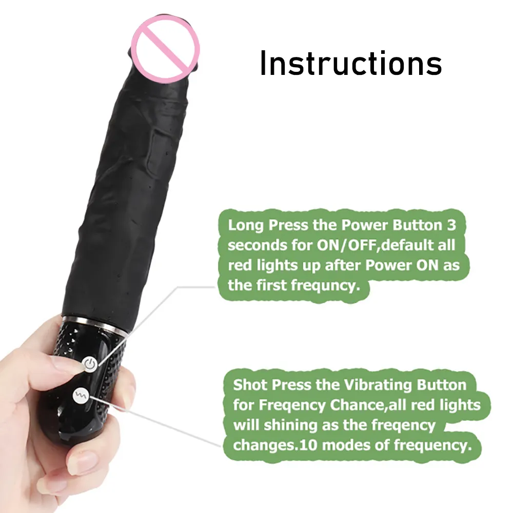 Realistisk silikon vibrerande dildos 10 frekvenser vibration fallos stor penis vibrator kuk sexiga leksaker för kvinnor onani