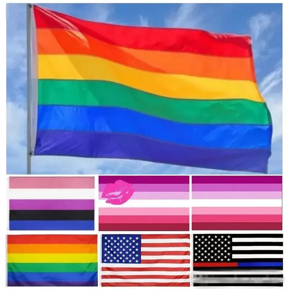 Entrega rápida!!! 30 estilo 150*90cm Bandeiras de arco -íris Bandeiras lésbicas bandeira LGBT Bandeira colorida bandeira ao ar livre bandeira gay bandeira ee