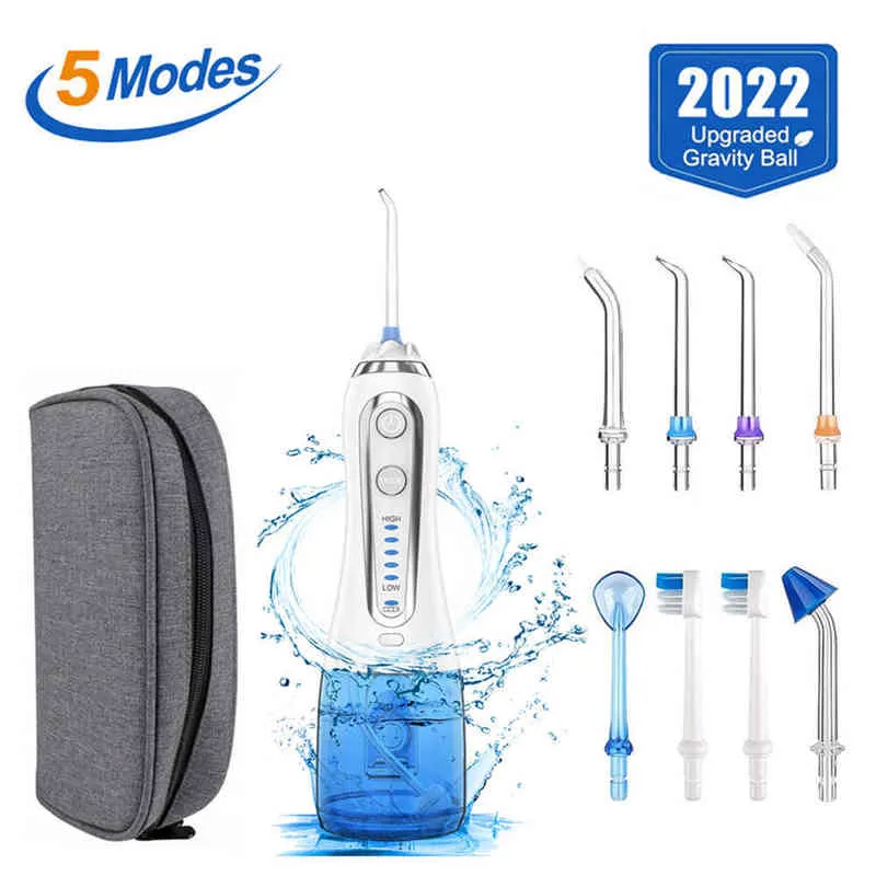 5 Mode Oral Irrigator USB Dental Floss Portable Water Flosser Jet 300ml + Nasal Wash Cleaner+ Bag + 8 220510