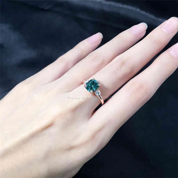Tianyu Moissanite Engagement Ring With Cushioning Stones 7x8mm