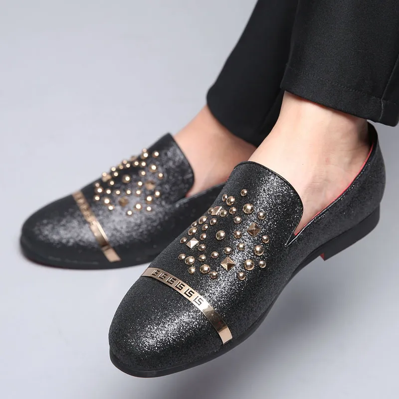 Mode italienne paillettes mocassins hommes arrivée Coiffeur robe de mariée chaussures formelles hommes élégant parti chaussures hommes classique 220321