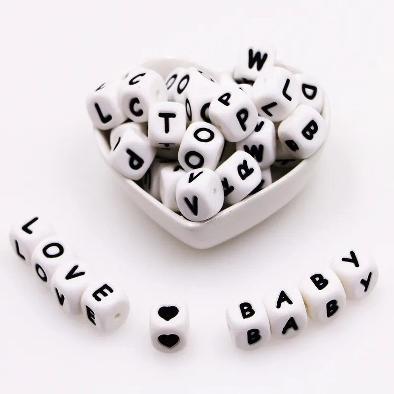 Kovict 12mm Silicone Letters Beads English Alphabet Baby Teether For Personalized Name DIY Pacifier Chain Clip Toys 220507