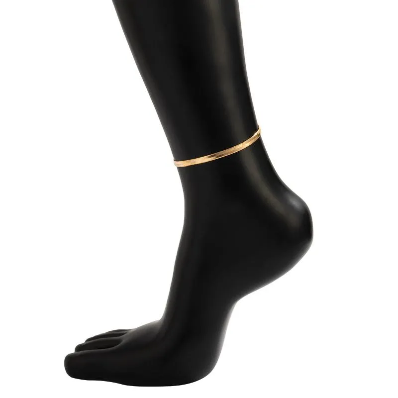 アンクレットゴシック様式の基本的なシンプルなフラットブレードヘビチェーンブレスレット男性のための脚のパンクゴールドカラー銅kpopフットジュエル204f