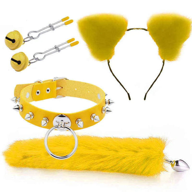 Nxy Sm Bondage set Suit Fun Ear Hairpin Breast Clip Backyard Anal Plug Men and Women Appliances Sex Products Sm Metal Fox Tail 220423