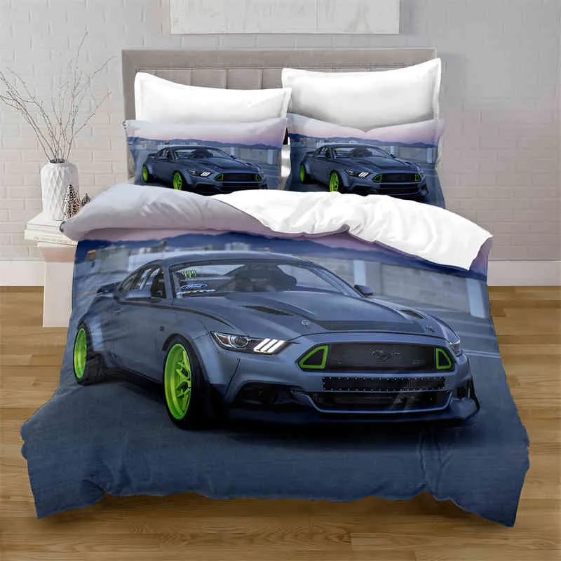 Home Textiles Printed Mustang Car Bedding Quilt Cover & Pillowcase 2/Us/ae/ue Full Size Queen Set