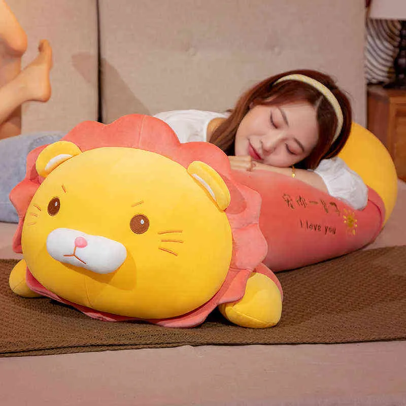 Cm Cute Soft Lion Plush Pillow Stuffed Toys Sleep Long Baby Doll Birthday Gift for Children Girls J220704