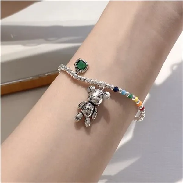 925 Stamp Necklace Armbandsmycken Trend Enkel sträng av pärlor Design Bear Zircon Pendant Party Jewelry GC11352719