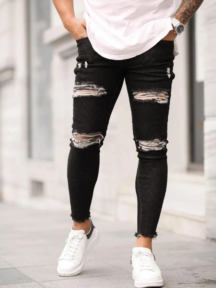 Designer Sexy Ripped Jeans Men Slim Long Pencil Pants Spring Hole Men Fashion Thin Skinny Jeans Male Hip-hop Trousers Clothes Cl