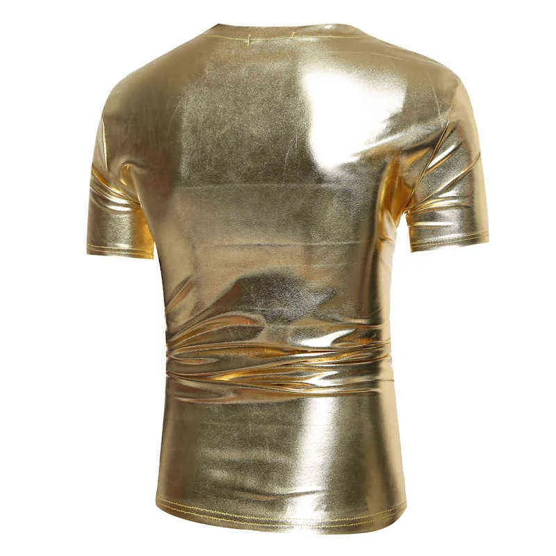 Shiny Gold Metallic krótkie tulei Thirt Men Hip Hop Streetwear Casual Tee Shirt Homme Dj Nightclub V SCICK TSHIRT MEN CAMISETA L220704