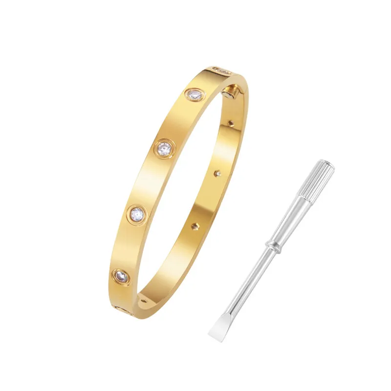 Edelstahl Gold Armbänder Silber Rose Liebe Armreifen Frauen Männer Armreif Schraube Armband Paar Klassische Diamanten Zubehör Design2449