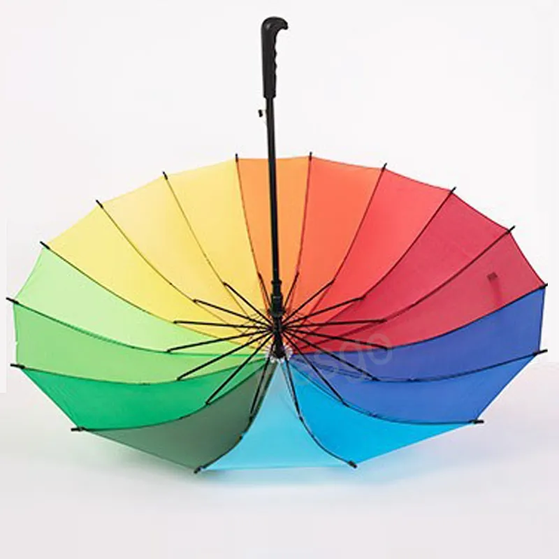 레인보우 자동 우산 긴 직선 손잡이 우산 16K 강한 바람 방전 써니 우산 8K 유니즈 두껍게 fimbria paraguas automatico arco iris