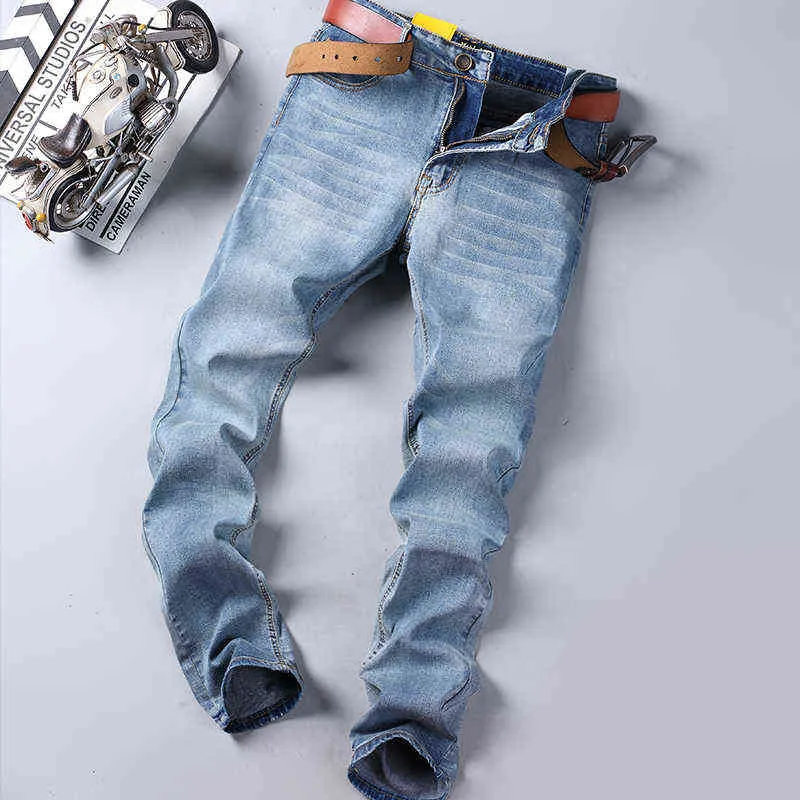 Mannen zakelijke jeans klassieke vier seizoenen mannelijke katoenen rechte stretch merk denim broek zomer overalls slim fit broek 2021 G0104