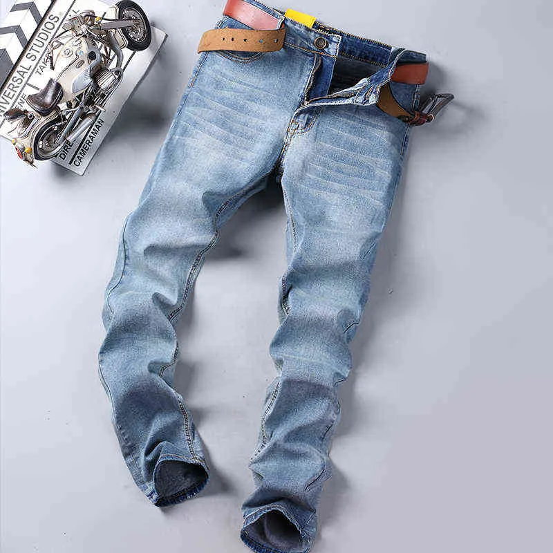 Мужские деловые джинсы классический четыре сезона мужской хлопковой бренд бренд бренд джинсовый брюк летние комбинезоны Slim Fit Brousers 2021 G0104