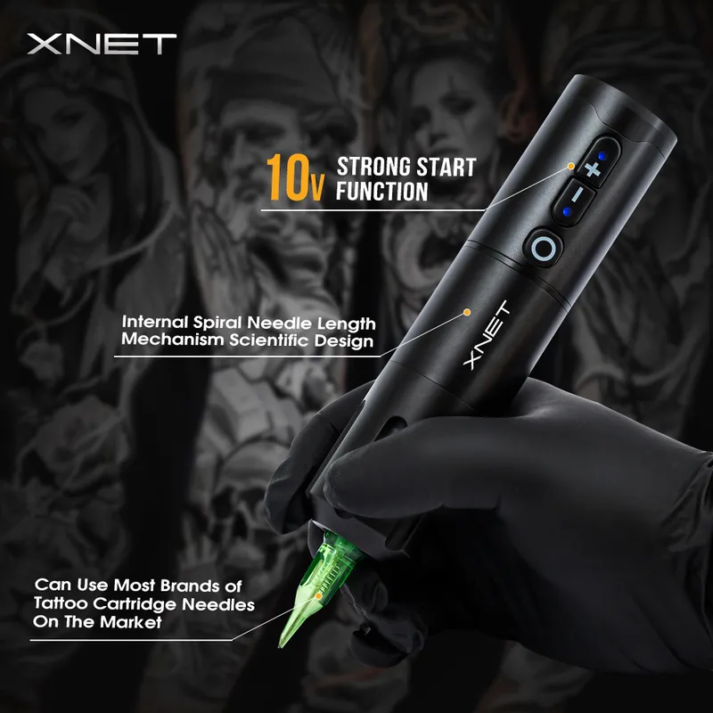 Xnet Elite Wireless Tattoo Pen Machine Мощная мощность DC Motor Fast Зарядка 2000 мАч литийная батарея для корпуса художника 220624