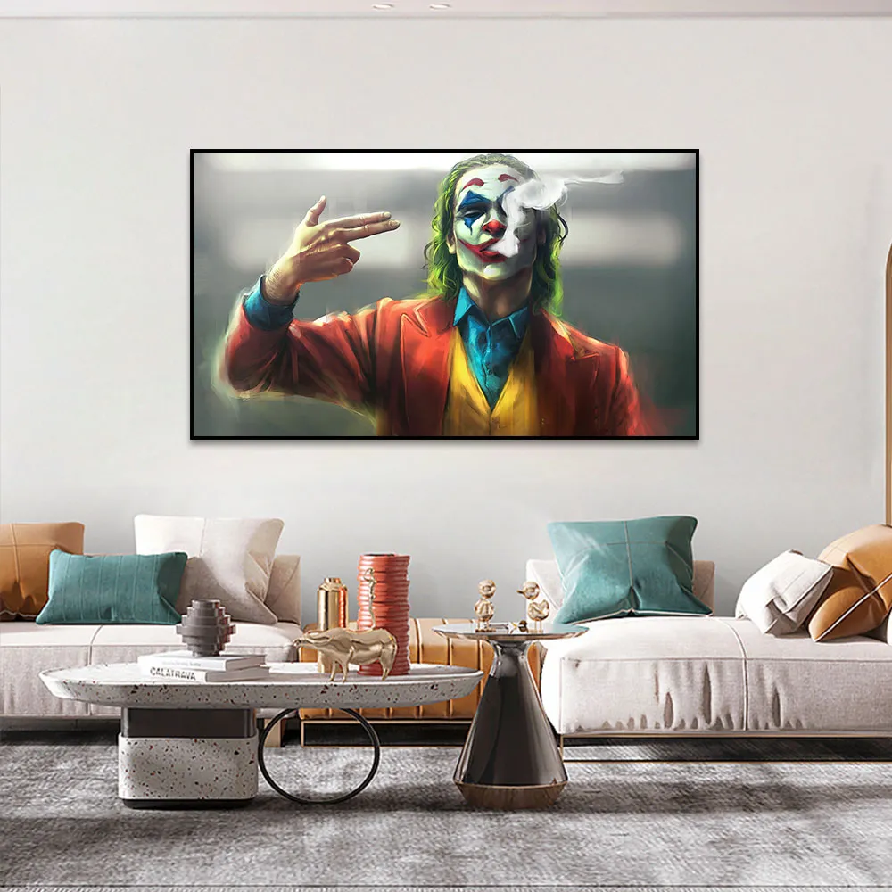 The Joker Smoking Poster und Druck, Graffiti-Kunst, kreatives Film-Ölgemälde auf Leinwand, Wandkunst, Bild für Wohnzimmer-Dekoration