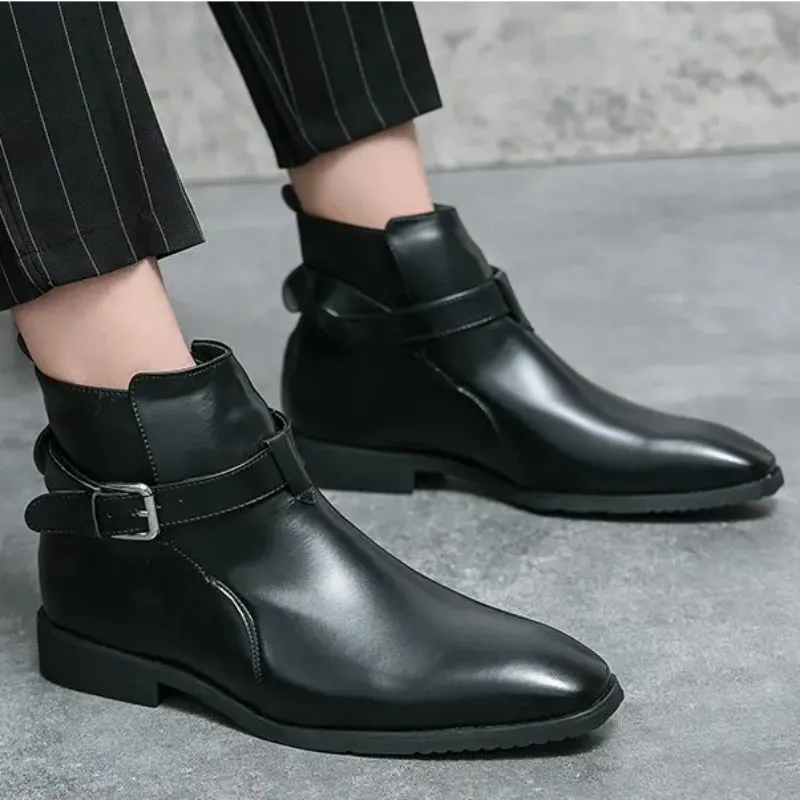 Moda chelsea botlar erkek ayakkabı en kaliteli döngü kemer pu deri rahat nefes alabilen ayak bileği rahat zapatos de hombre dh891