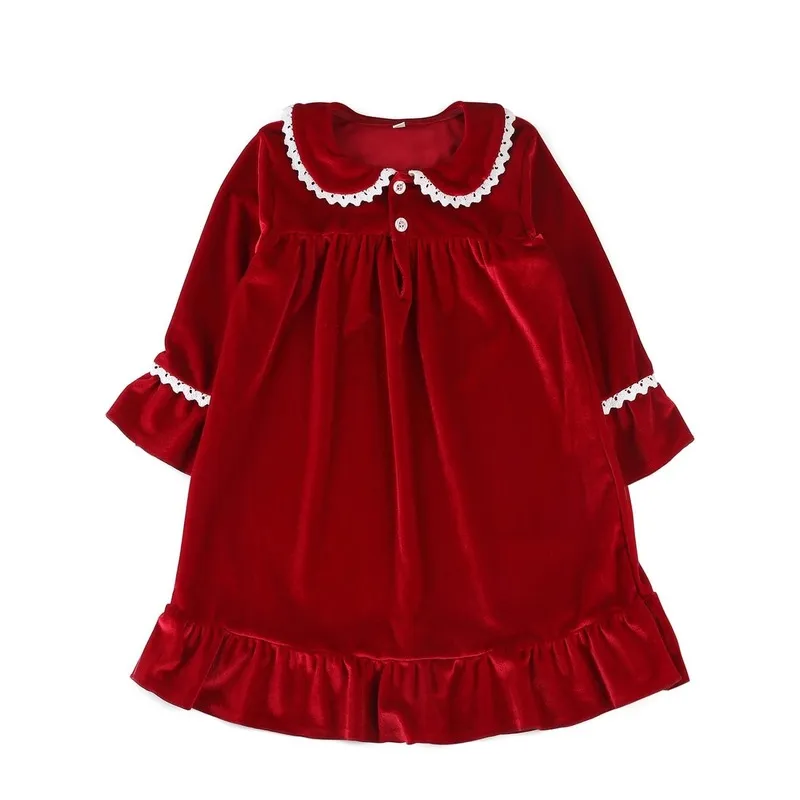 Winter Boutique Samt Stoff Rot Kinder Kleidung Pyjamas Mit Spitze Kleinkind Jungen Set Pyjamas Mädchen Baby Nachtwäsche 220426