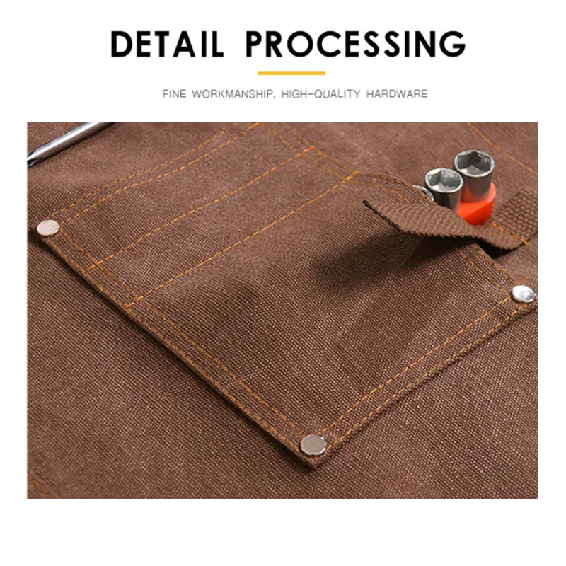 Durable Work Apron with Tool Pockets Heavy Duty Unisex Canvas Goods Adjustable Cross-Back Straps For Woodworking Painting 220507