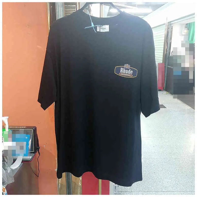 Rhude – T-shirt à manches courtes pour hommes, ample, en coton, de marque américaine décontractée, avec lettres imprimées simples, tendance de la rue, col rond