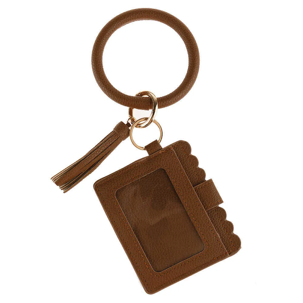 Leopar baskı pu deri püskül bilezik anahtar zincir kartı kapak sertifika çantası sıfır cüzdan çanta