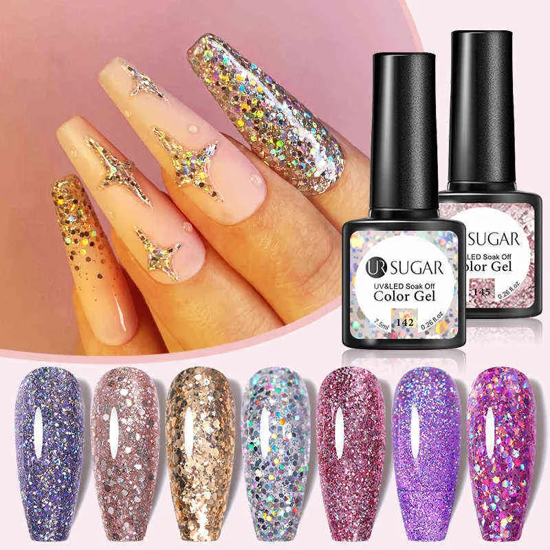 NXY Gel unghie 7 5ml Glitter Smalto Uv Paillettes Bling Oro rosa Argento Soak Off Base smalto manicure Top 0328