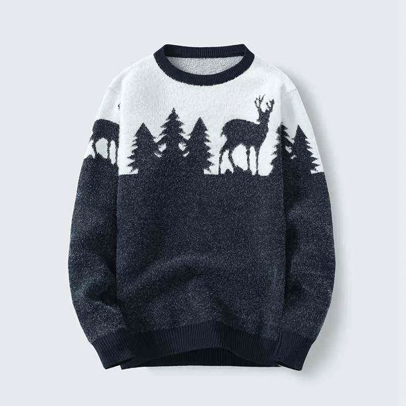 Wysokiej jakości mężczyźni Sweter Slim Long Rleeves Swatery jelenie jesień w stylu koreańsko -mody Mężczyźni Klasyczne swetry L220801