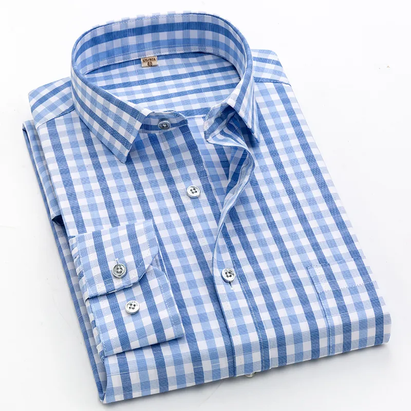 Cotton Plaid Shirt Mäns Långärmad Non-Iron Höst Business Casual Professional Formal XS-5XL 220401